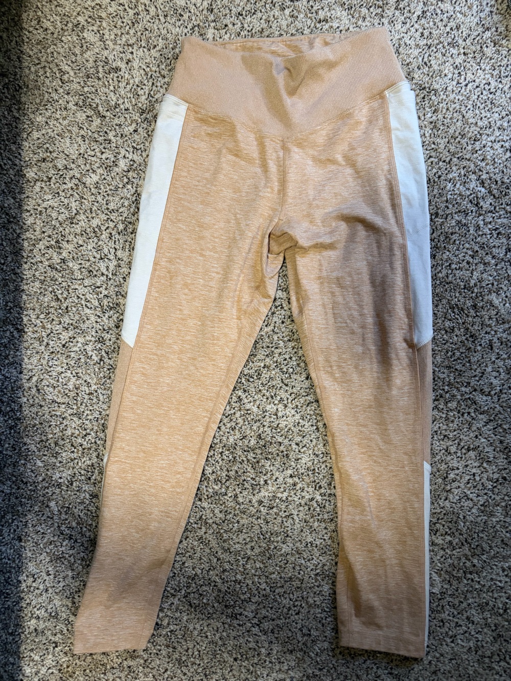Neutral Tan Leggings with White Side Panels